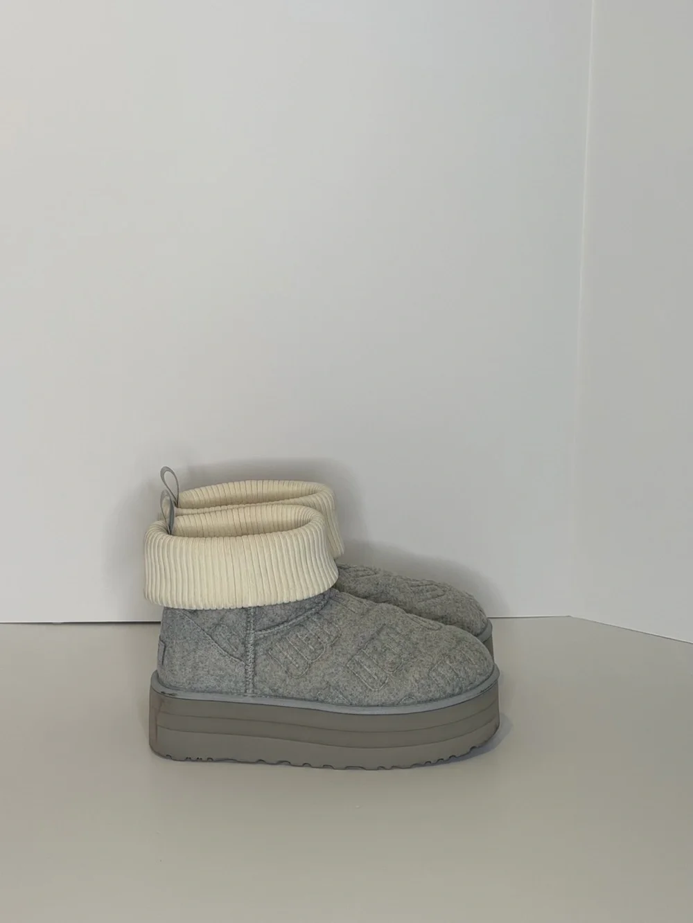 UGG Gray Quilted Boot with Cream Fold-Over Cuff